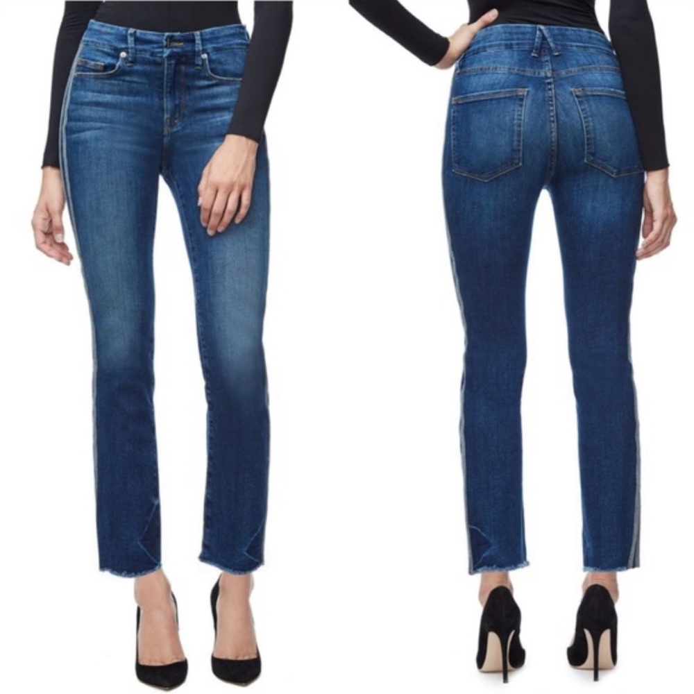 Good American Good Straight Athletic Stripe Jeans size 14/32